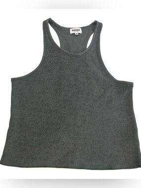 ASHER Los Angeles Textured Racerback Tank Top in Charcoal Gray Made in USA - S